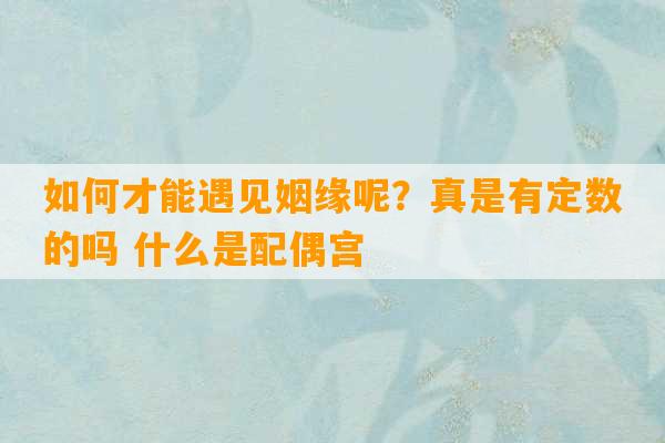 如何才能遇见姻缘呢？真是有定数的吗 什么是配偶宫