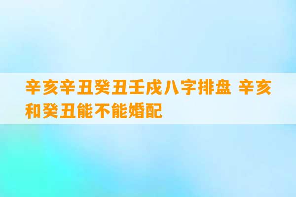 辛亥辛丑癸丑壬戍八字排盘 辛亥和癸丑能不能婚配