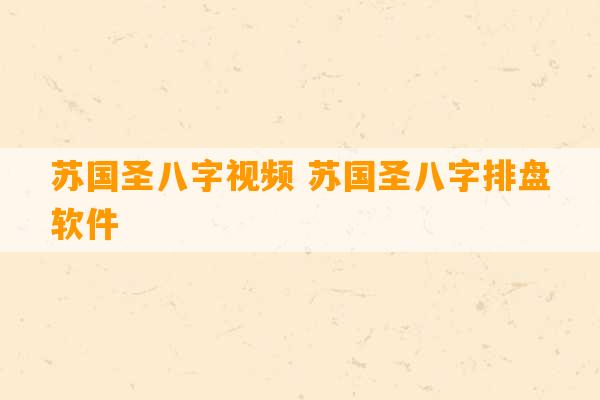 苏国圣八字视频 苏国圣八字排盘软件